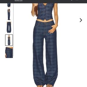 Lioness Navy Plaid Wide Leg Pants